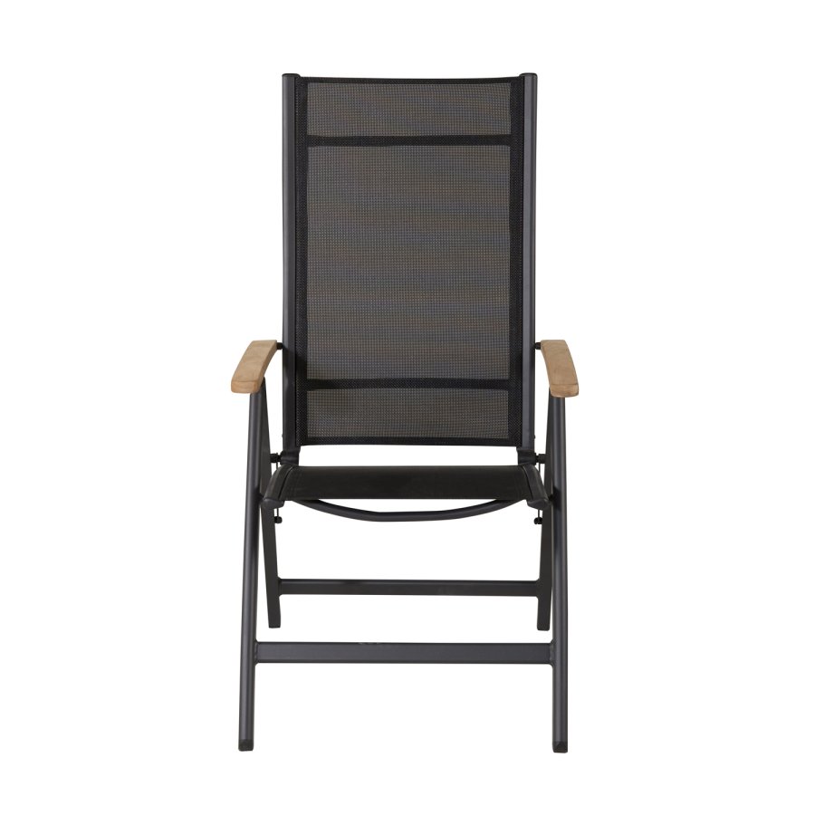 VENTURE DESIGN Panama Light 5 pos. hagestol, med armlener - sort tekstilene og aluminium, naturlig teak