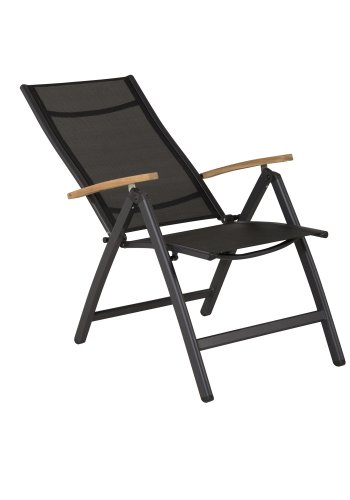 VENTURE DESIGN Panama Light 5 pos. hagestol, med armlener - sort tekstilene og aluminium, naturlig teak