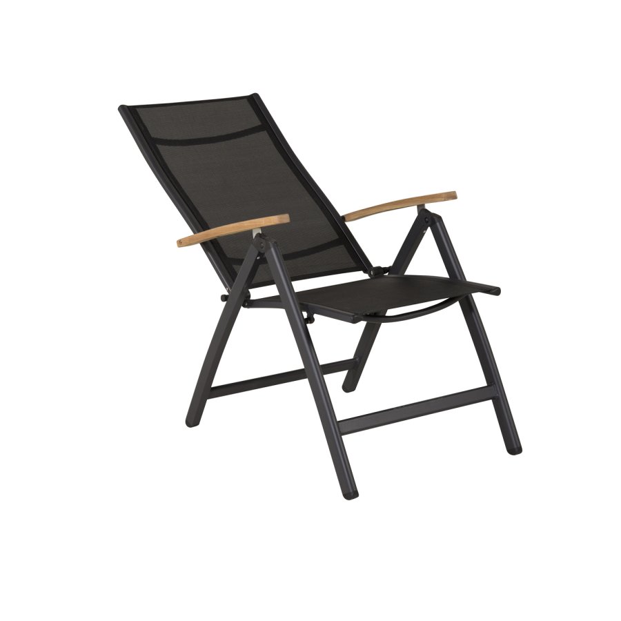 VENTURE DESIGN Panama Light 5 pos. hagestol, med armlener - sort tekstilene og aluminium, naturlig teak