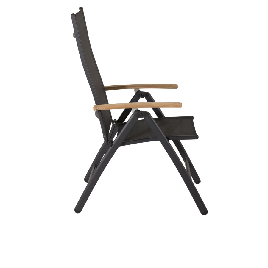 VENTURE DESIGN Panama Light 5 pos. hagestol, med armlener - sort tekstilene og aluminium, naturlig teak