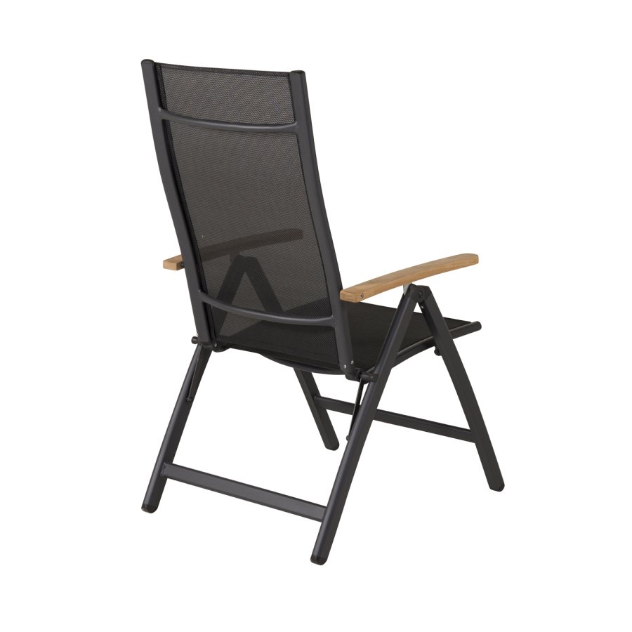 VENTURE DESIGN Panama Light 5 pos. hagestol, med armlener - sort tekstilene og aluminium, naturlig teak