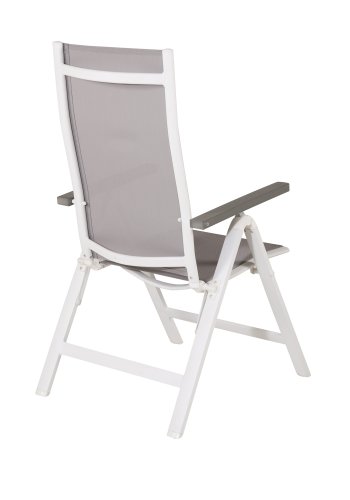 VENTURE DESIGN Albany Light 5-Positionen-Gartenstuhl mit Armlehnen – graues Textilene und Aintwood, weißes Aluminium