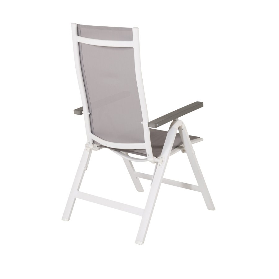 VENTURE DESIGN Albany Light 5-Positionen-Gartenstuhl mit Armlehnen – graues Textilene und Aintwood, weißes Aluminium