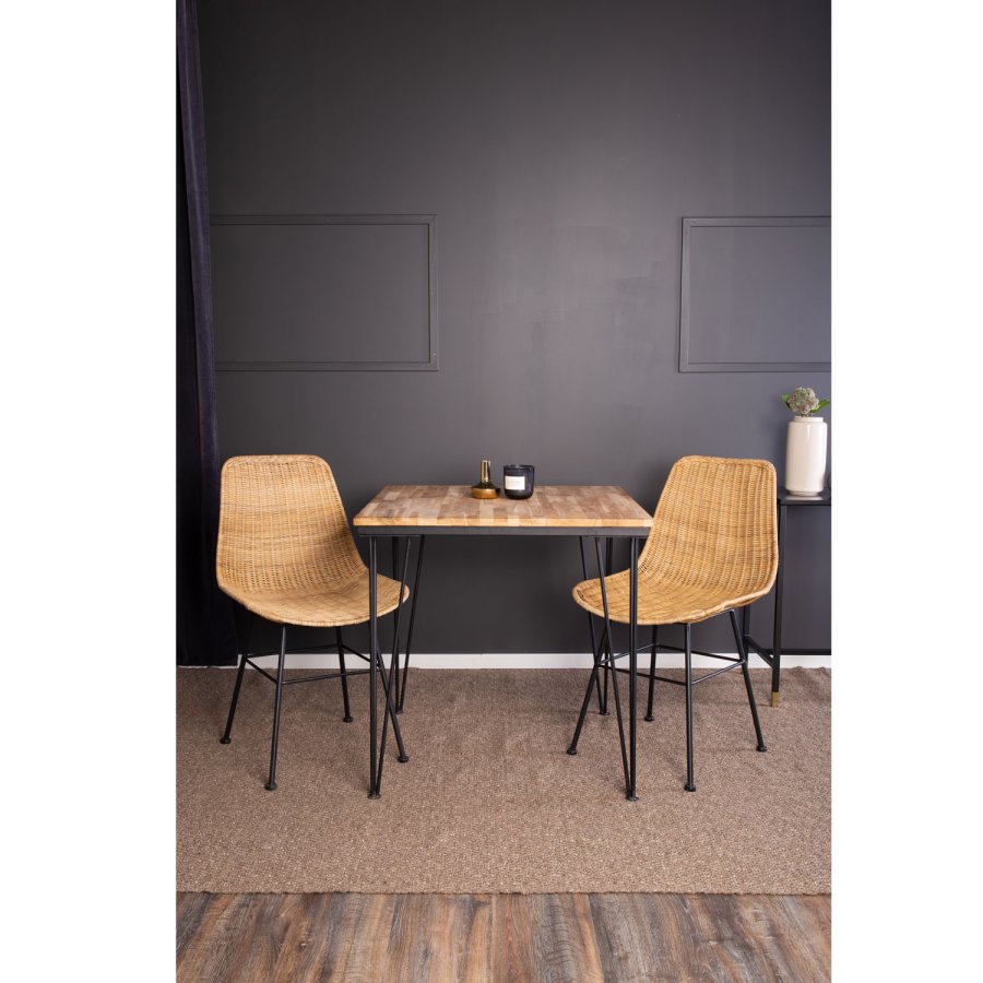 VENTURE DESIGN Bali spisebord - naturlig teak og svart metall (80x80)