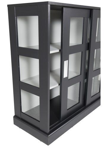 VENTURE DESIGN Ls Lav skjenk, m. 2 skyvedrer - glass, lys gr og svart MDF (120x40)