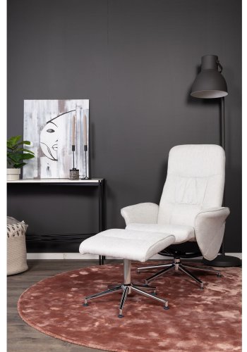 VENTURE DESIGN Rolf hvilestol, med fotskammel - gr polyester og krommetall