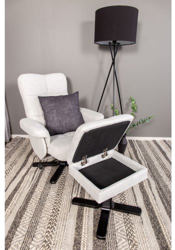 VENTURE DESIGN Sven hvilestol med fotskammel - grtt stoff og sort metall