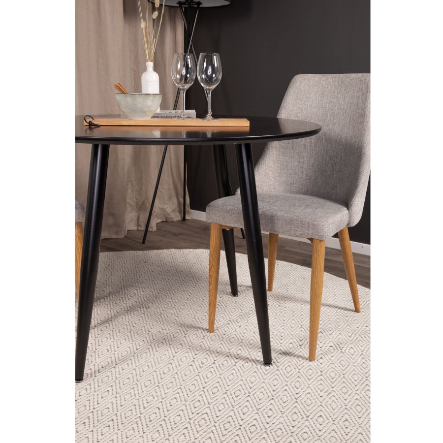 VENTURE DESIGN Leone spisebordsstol, med armlener - lys gr polyester og naturmetall