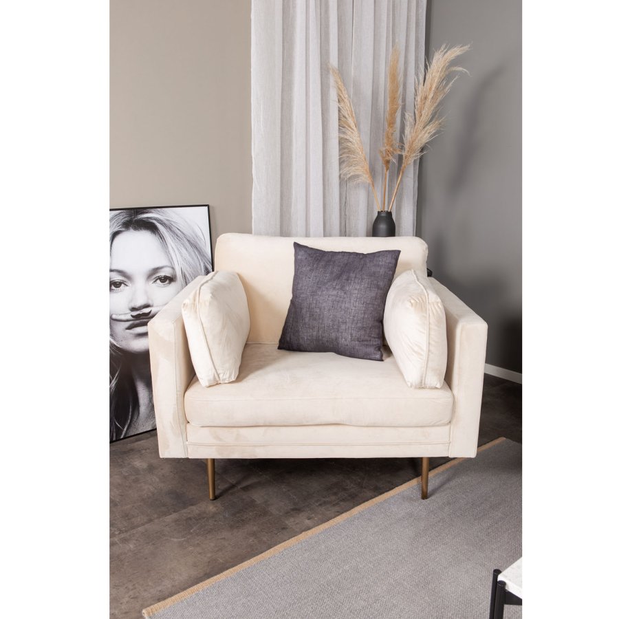 VENTURE DESIGN Boom lenestol, med armlener - kremstoff og metall