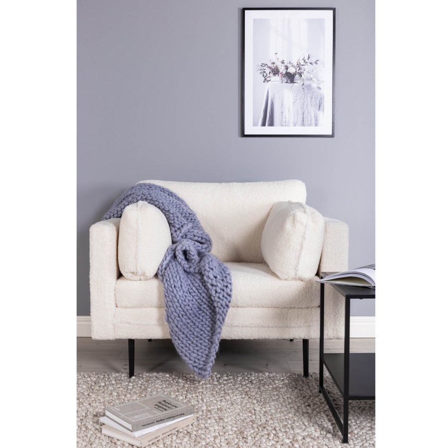 VENTURE DESIGN Boom lenestol - hvit teddystoff polyester og sort metall