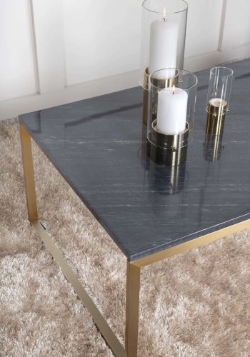 VENTURE DESIGN Estelle sofabord - sort marmor og messing metal (120x60)