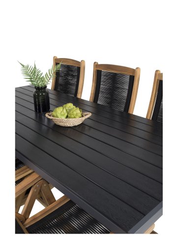 VENTURE DESIGN Peter hagestol med armlener og 5 posisjoner - naturlig akasietre og svart tau