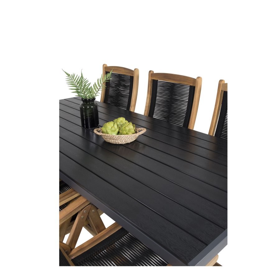 VENTURE DESIGN Peter hagestol med armlener og 5 posisjoner - naturlig akasietre og svart tau