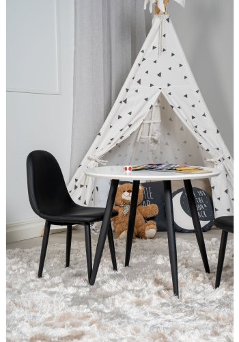 VENTURE DESIGN Plaza barnebord og 2 barnestoler - hvit MDF/svart metall og sort PU/svart metall