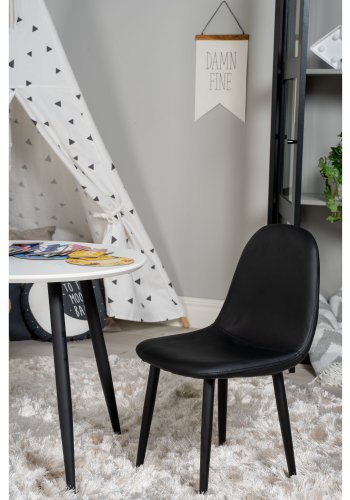 VENTURE DESIGN Plaza barnebord og 2 barnestoler - hvit MDF/svart metall og sort PU/svart metall