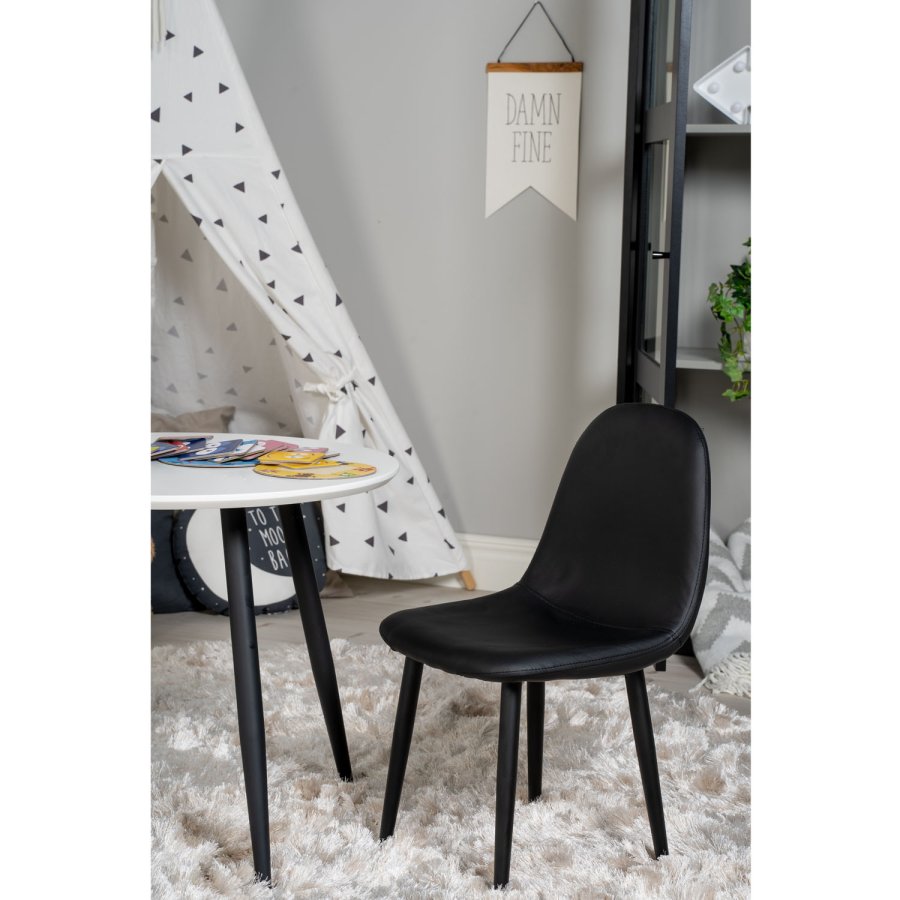 VENTURE DESIGN Plaza barnebord og 2 barnestoler - hvit MDF/svart metall og sort PU/svart metall