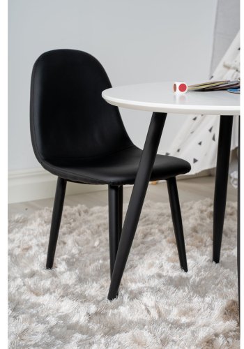 VENTURE DESIGN Plaza barnebord og 2 barnestoler - hvit MDF/svart metall og sort PU/svart metall