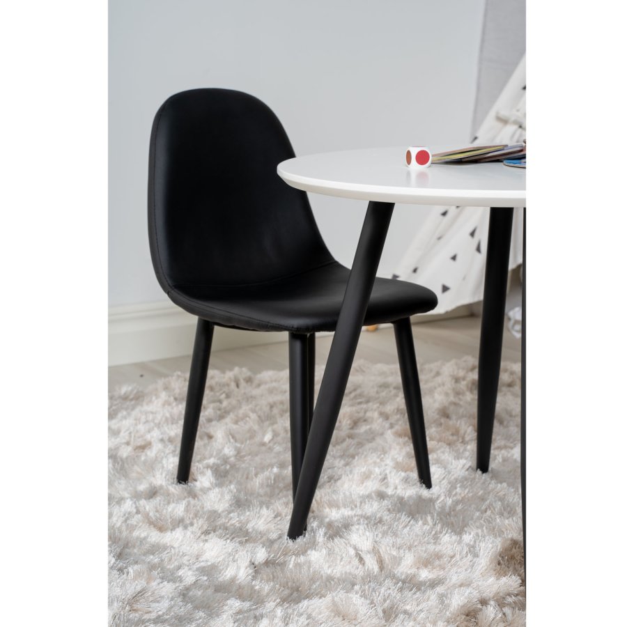 VENTURE DESIGN Plaza barnebord og 2 barnestoler - hvit MDF/svart metall og sort PU/svart metall