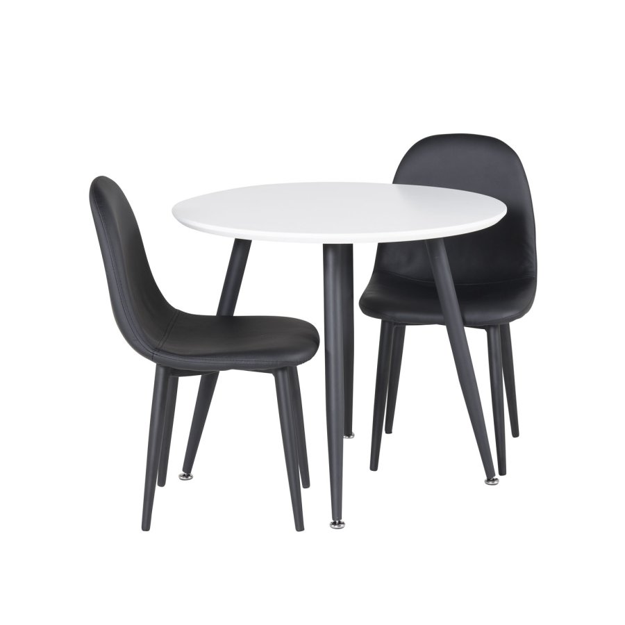 VENTURE DESIGN Plaza barnebord og 2 barnestoler - hvit MDF/svart metall og sort PU/svart metall