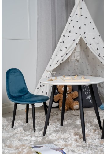 VENTURE DESIGN Plaza brnebord og 2 brnestole - hvid MDF/sort metal og bl fljl/sort metal