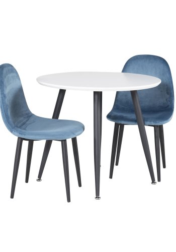 VENTURE DESIGN Plaza brnebord og 2 brnestole - hvid MDF/sort metal og bl fljl/sort metal