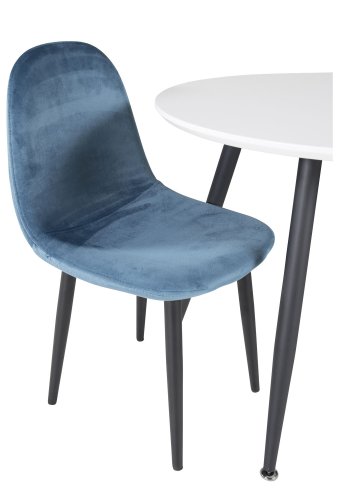 VENTURE DESIGN Plaza brnebord og 2 brnestole - hvid MDF/sort metal og bl fljl/sort metal