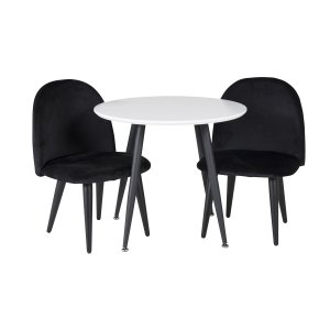 VENTURE DESIGN Plaza brnebord og 2 brnestole - hvid MDF/sort metal og sort fljl/sort metal