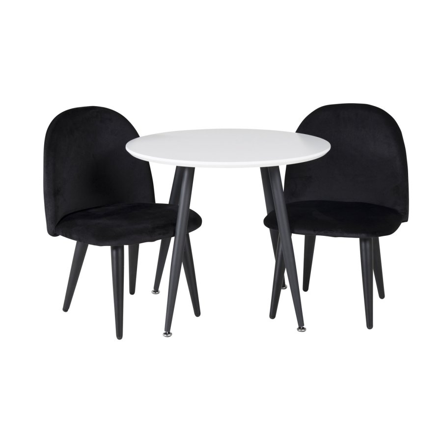 VENTURE DESIGN Plaza barnebord og 2 barnestoler - hvit MDF/svart metall og svart flyel/svart metall