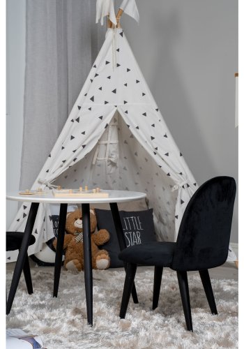 VENTURE DESIGN Plaza barnebord og 2 barnestoler - hvit MDF/svart metall og svart flyel/svart metall