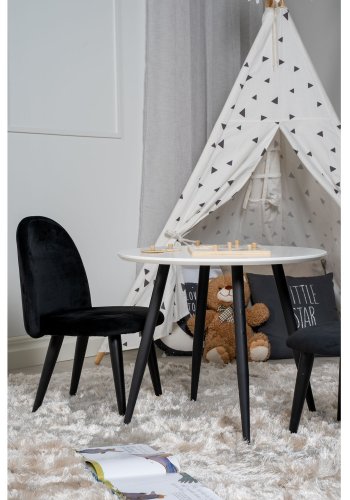 VENTURE DESIGN Plaza barnebord og 2 barnestoler - hvit MDF/svart metall og svart flyel/svart metall