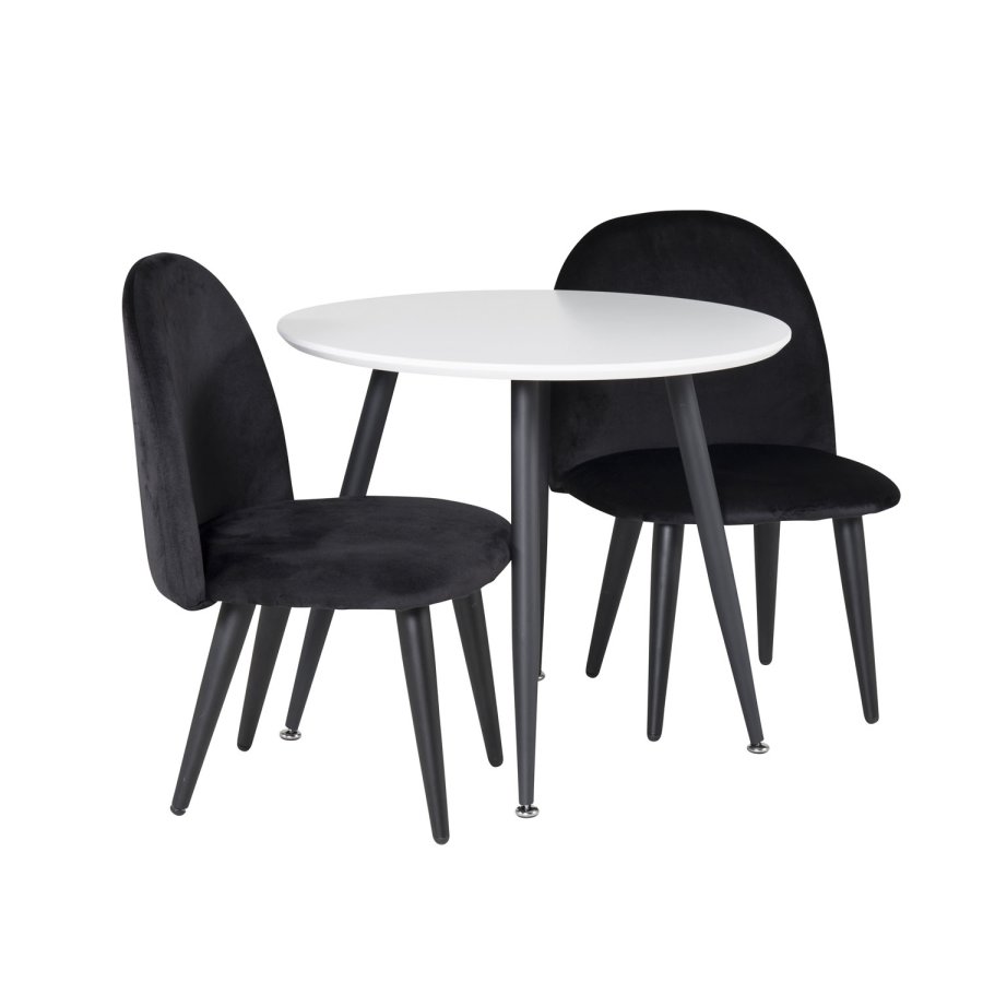 VENTURE DESIGN Plaza barnebord og 2 barnestoler - hvit MDF/svart metall og svart flyel/svart metall