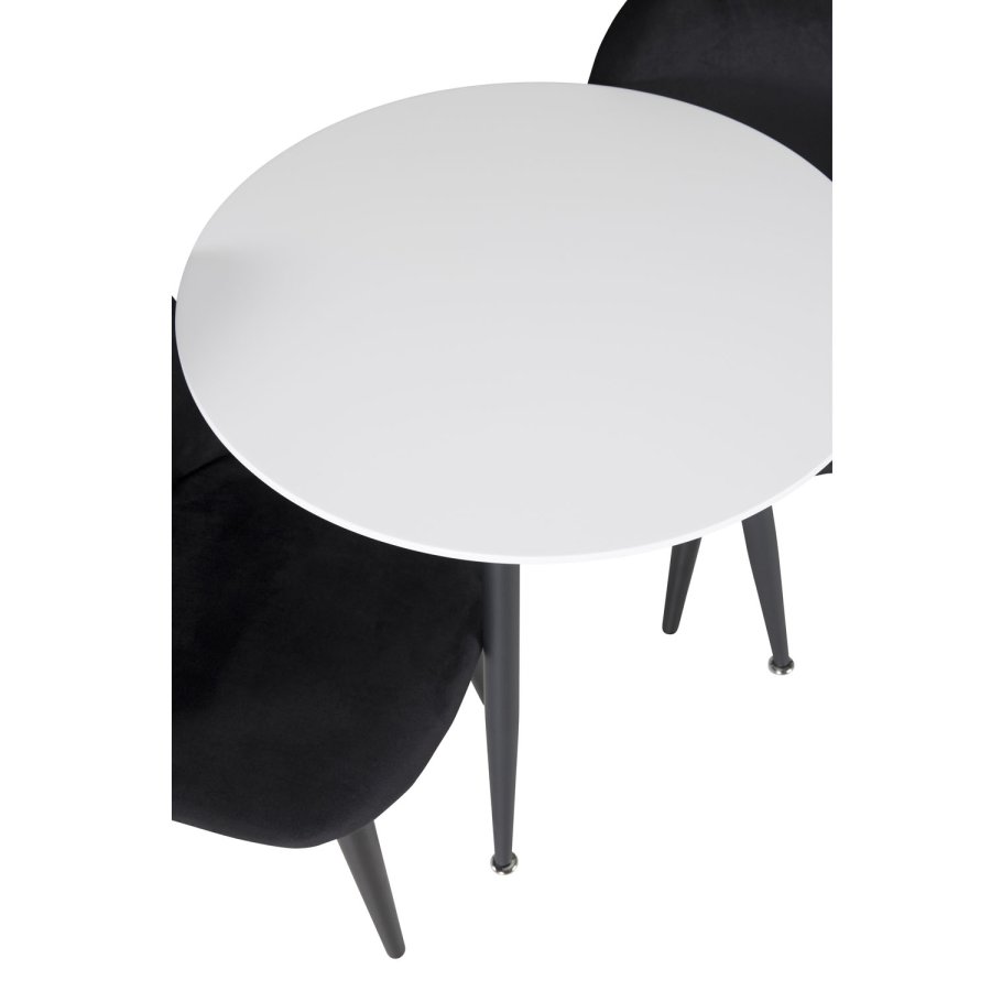 VENTURE DESIGN Plaza barnebord og 2 barnestoler - hvit MDF/svart metall og svart flyel/svart metall