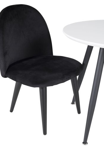 VENTURE DESIGN Plaza barnebord og 2 barnestoler - hvit MDF/svart metall og svart flyel/svart metall
