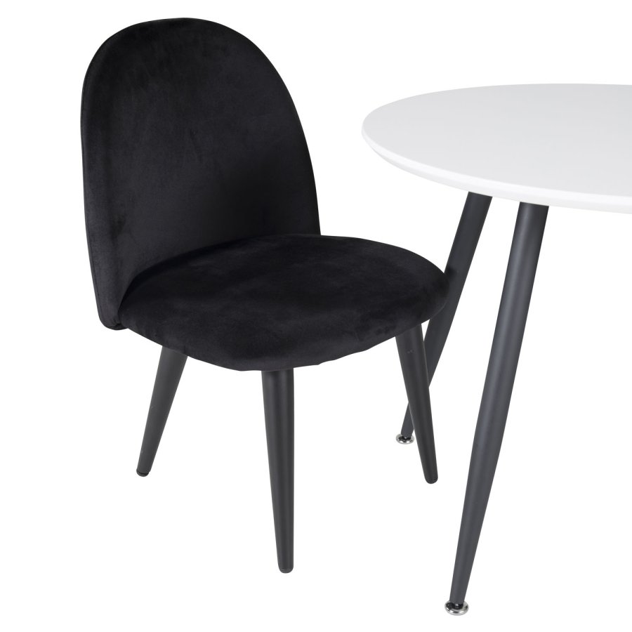 VENTURE DESIGN Plaza barnebord og 2 barnestoler - hvit MDF/svart metall og svart flyel/svart metall