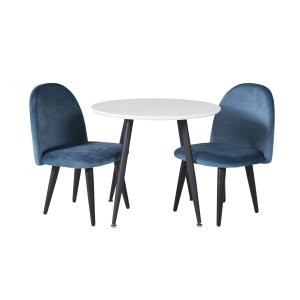 VENTURE DESIGN Plaza brnebord og 2 brnestole - hvid MDF/sort metal og bl fljl/sort metal