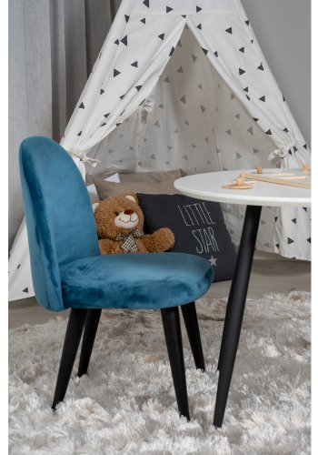 VENTURE DESIGN Plaza barnebord og 2 barnestoler - hvit MDF/svart metall og bl flyel/svart metall