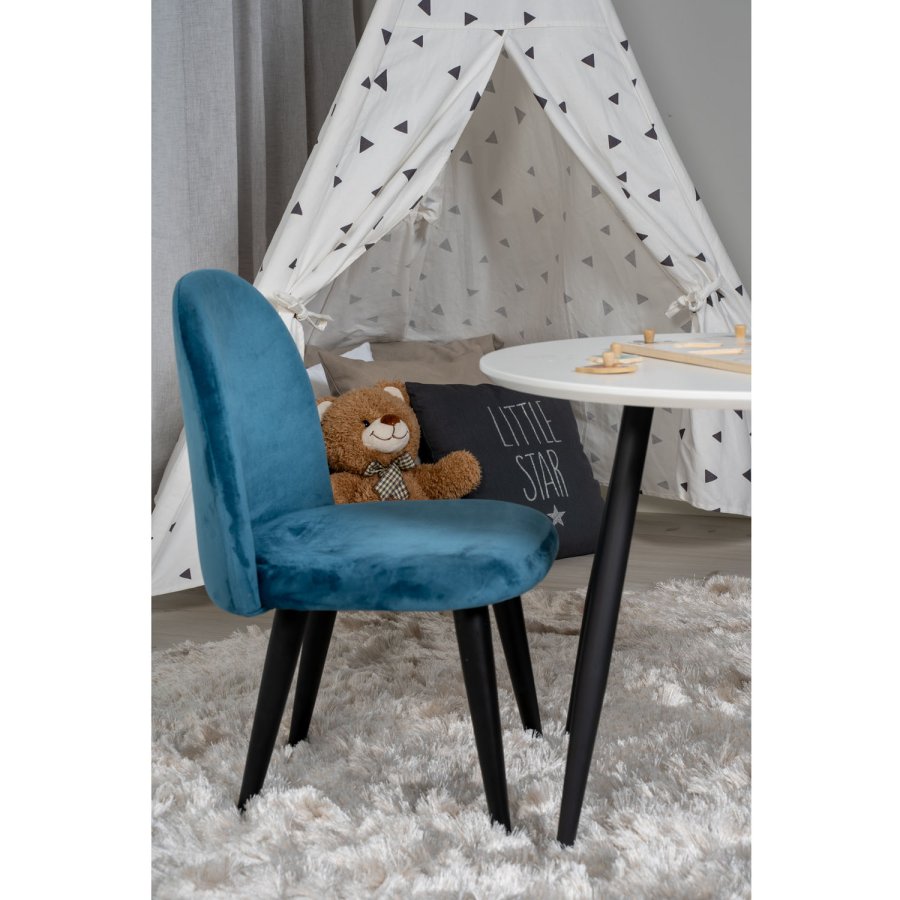 VENTURE DESIGN Plaza barnebord og 2 barnestoler - hvit MDF/svart metall og bl flyel/svart metall