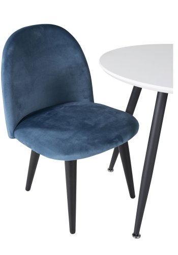 VENTURE DESIGN Plaza barnebord og 2 barnestoler - hvit MDF/svart metall og bl flyel/svart metall