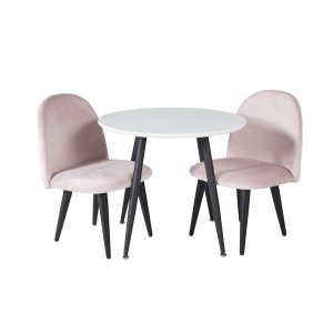 VENTURE DESIGN Plaza brnebord og 2 brnestole - hvid MDF/sort metal og lyserd fljl/sort metal