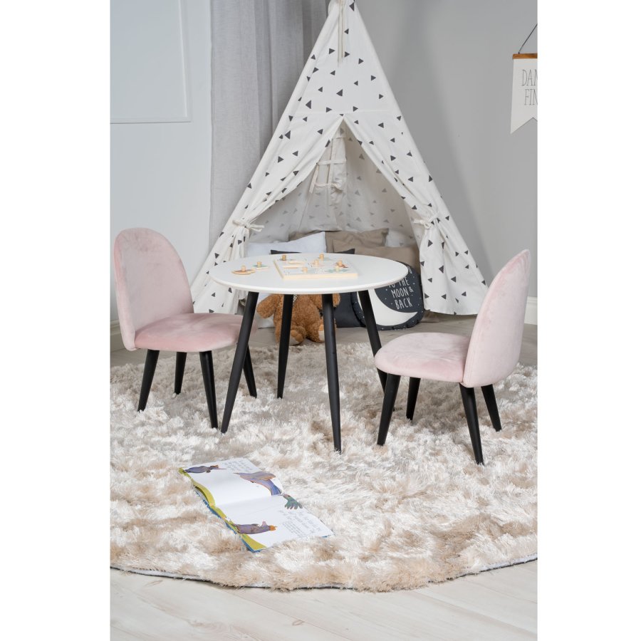 VENTURE DESIGN Plaza brnebord og 2 brnestole - hvid MDF/sort metal og lyserd fljl/sort metal