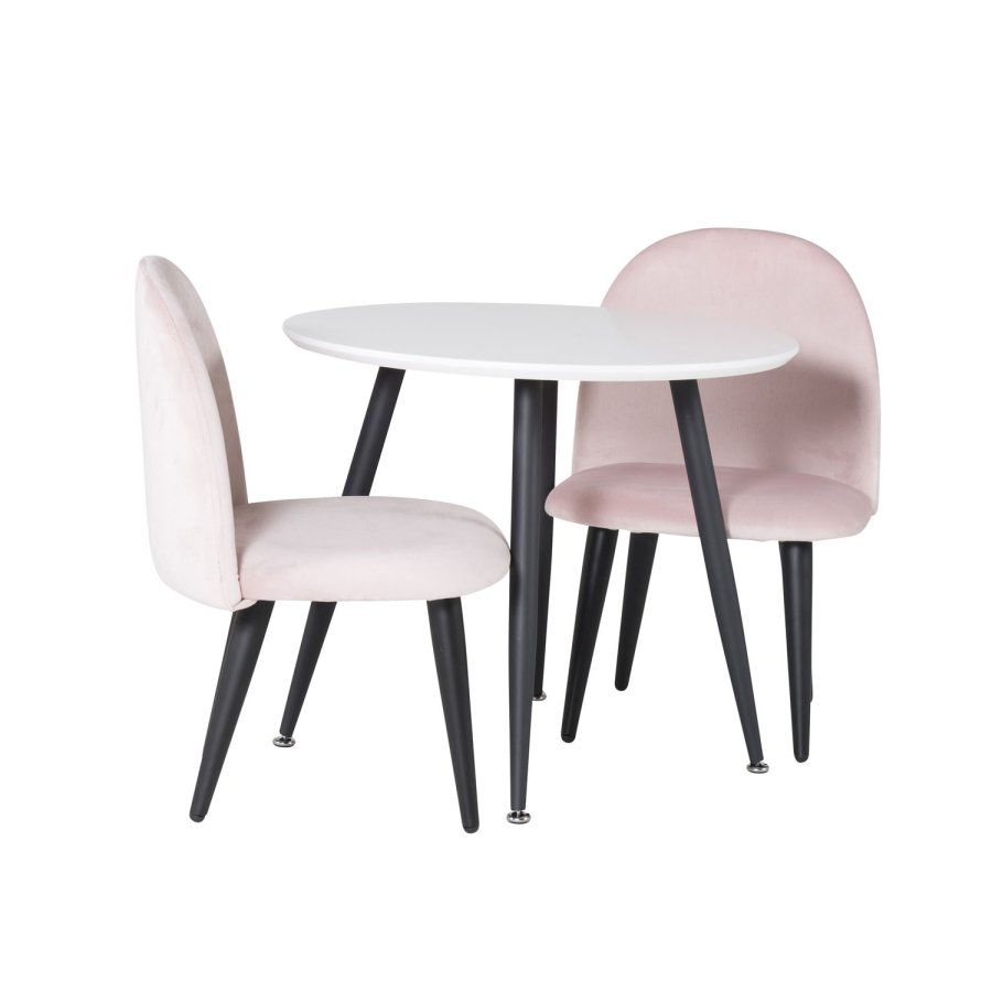 VENTURE DESIGN Plaza brnebord og 2 brnestole - hvid MDF/sort metal og lyserd fljl/sort metal