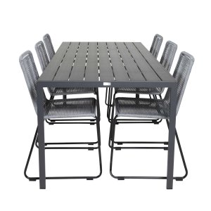 VENTURE DESIGN havest, m. Break bord (205x90) og 6 Lindos stole - aintwood/alu/reb/stl