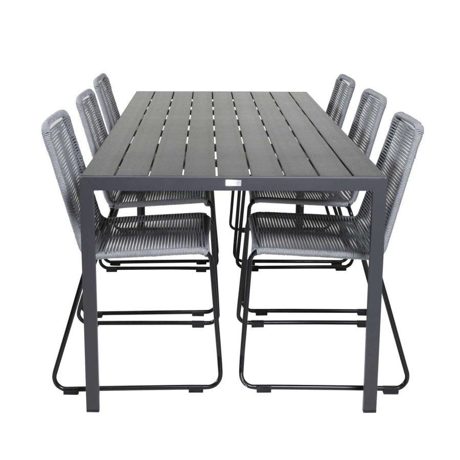 VENTURE DESIGN havest, m. Break bord (205x90) og 6 Lindos stole - aintwood/alu/reb/stl