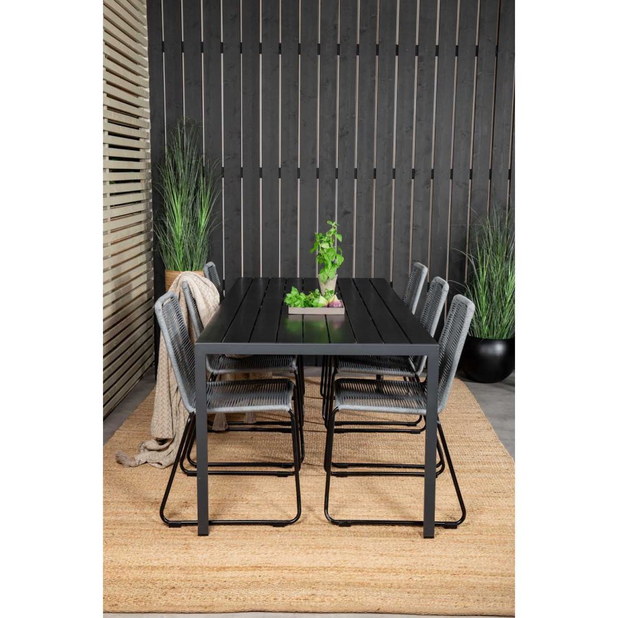 VENTURE DESIGN havest, m. Break bord (205x90) og 6 Lindos stole - aintwood/alu/reb/stl