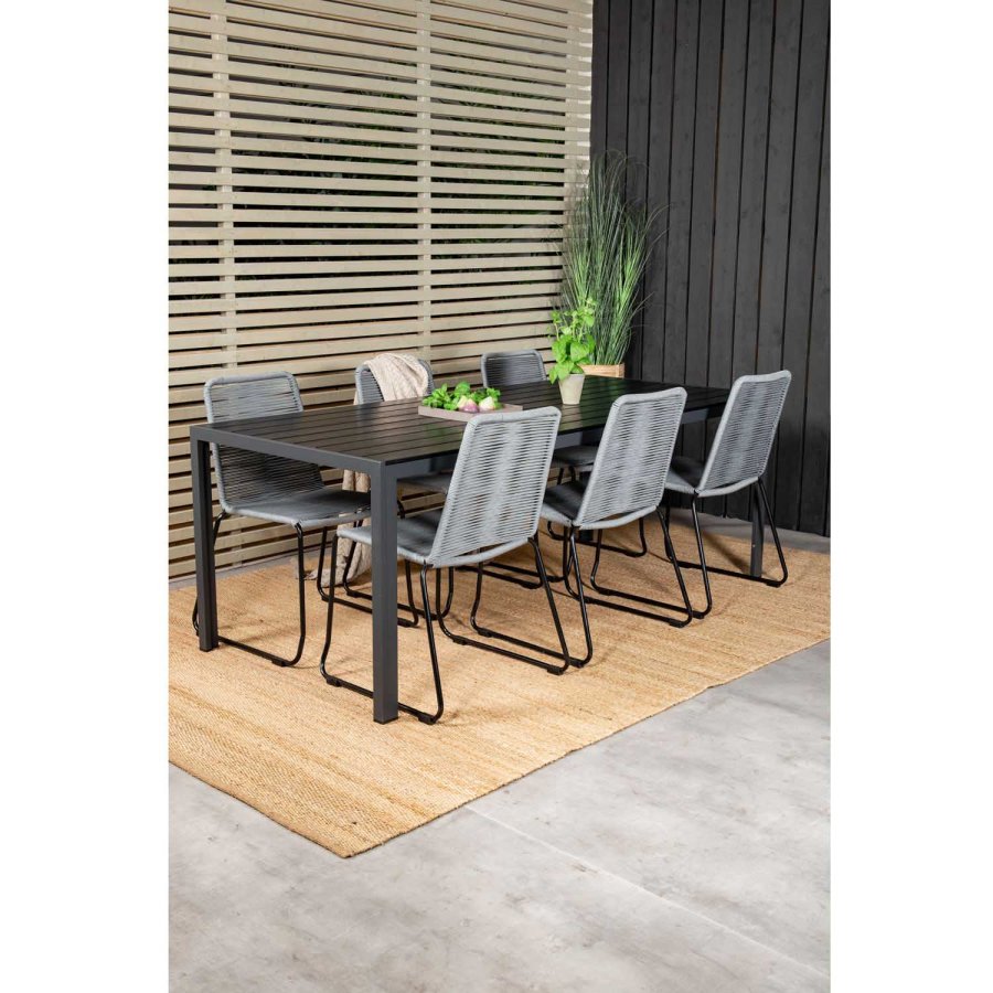 VENTURE DESIGN havest, m. Break bord (205x90) og 6 Lindos stole - aintwood/alu/reb/stl