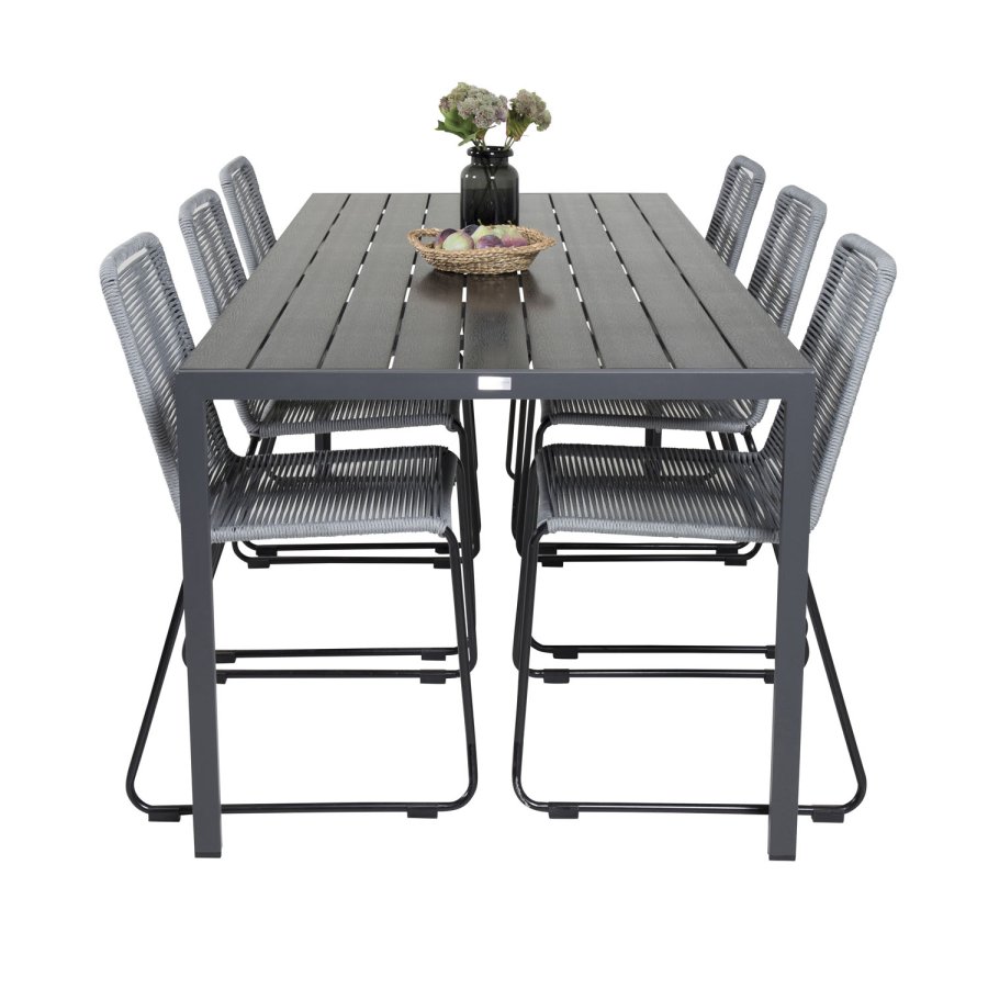 VENTURE DESIGN havest, m. Break bord (205x90) og 6 Lindos stole - aintwood/alu/reb/stl