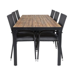 VENTURE DESIGN havest, m. Bois bord (200x100) og 6 Anna stole, m. armln - akacie/alu/rattan