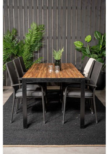 VENTURE DESIGN Gartenset, m. Bois Tisch (200x100) und 6 Anna Stühlen, m. Armlehnen - Akazie/Alu/Rattan