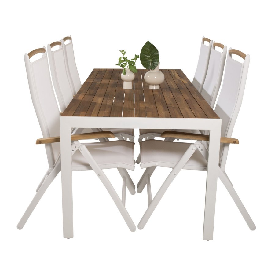 VENTURE DESIGN havest, m. Bois bord (200x100) og 6 Panama 5:pos. stole, m. armln - akacie/alu