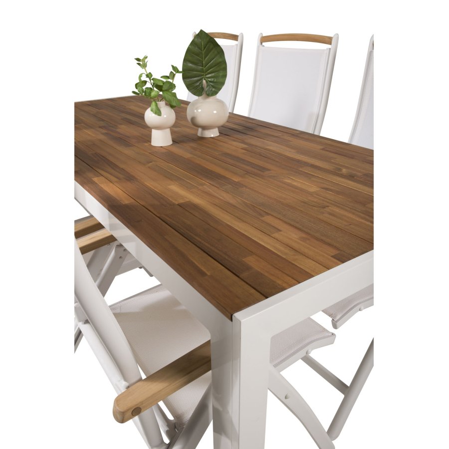 VENTURE DESIGN havest, m. Bois bord (200x100) og 6 Panama 5:pos. stole, m. armln - akacie/alu